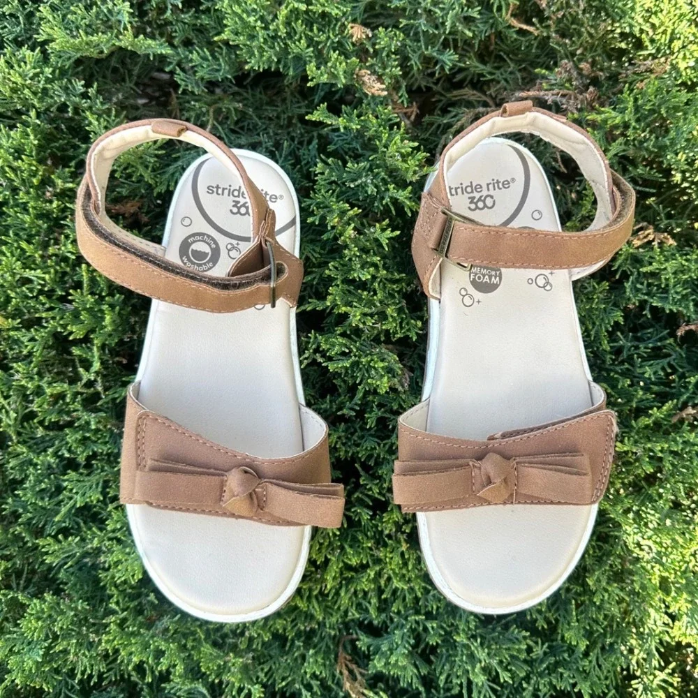 Stride Rite 360 Toddler Girl Delilah Bow Memory Foam Sandals Size 12 Tan